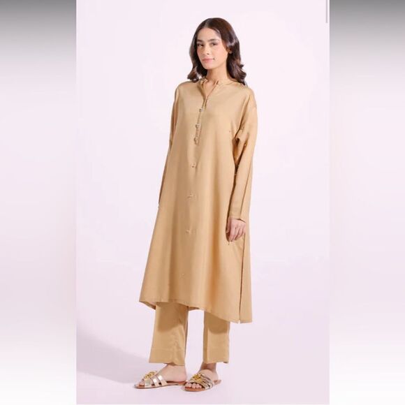 ETHNIC PAKISTANI DESIGNER RHINESTONE FLOWY READY MADE DRESS 2 PIECE - Picture 1 of 5